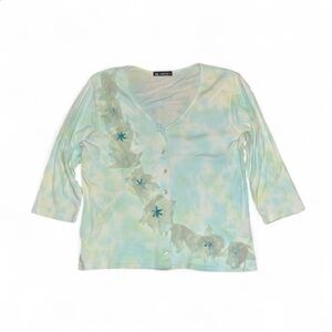 Vintage SA Denim Tie Die 3/4 Sleeve Cardigan with Embellishments- Size Large